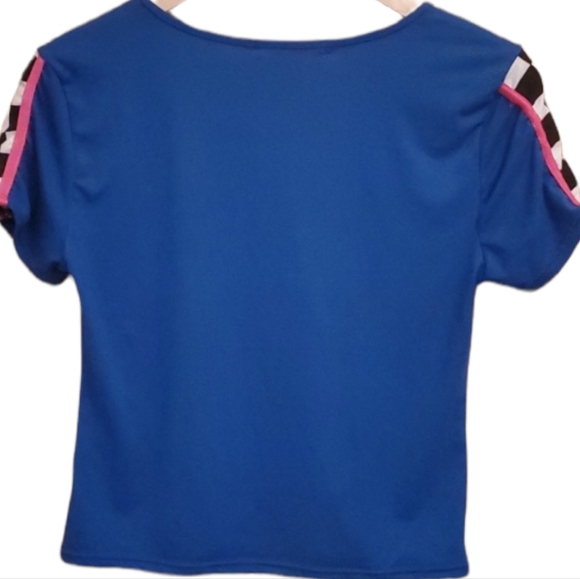 EYE CANDY L BLUE RACING STRIPES RAVE CROP TOP - Picture 2 of 4
